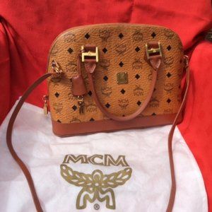 100% Authentic MCM Cognac Visetos Hand Bag R5291 with strap and dust bag